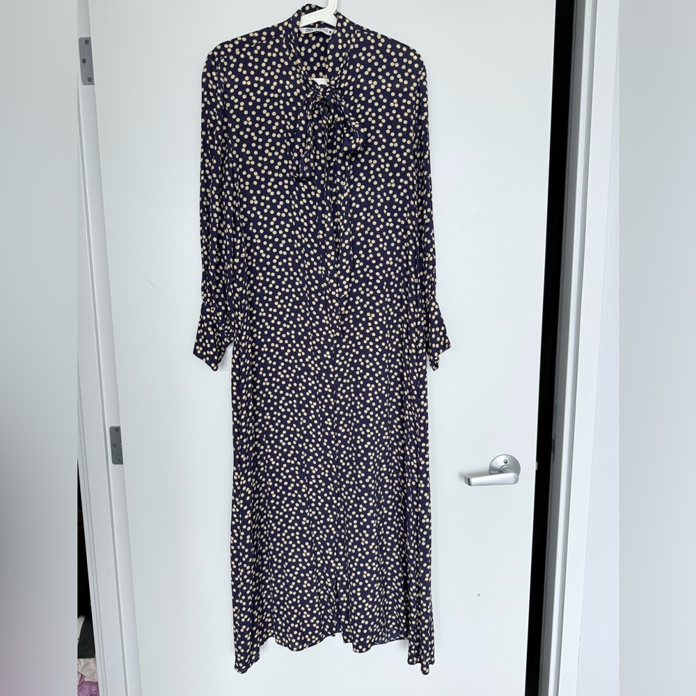 Zara Navy and Buttery Yellow Long Sleeve Dress